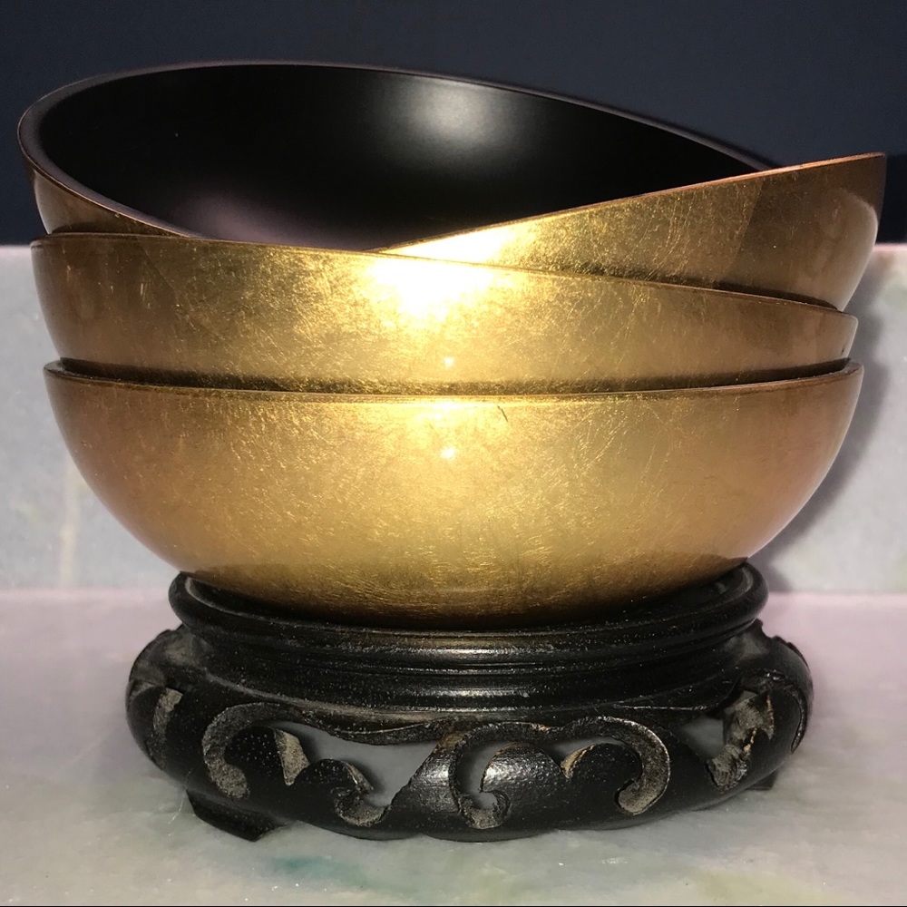 2 Otagiri Gold Lacquerware Mid-century Bowls